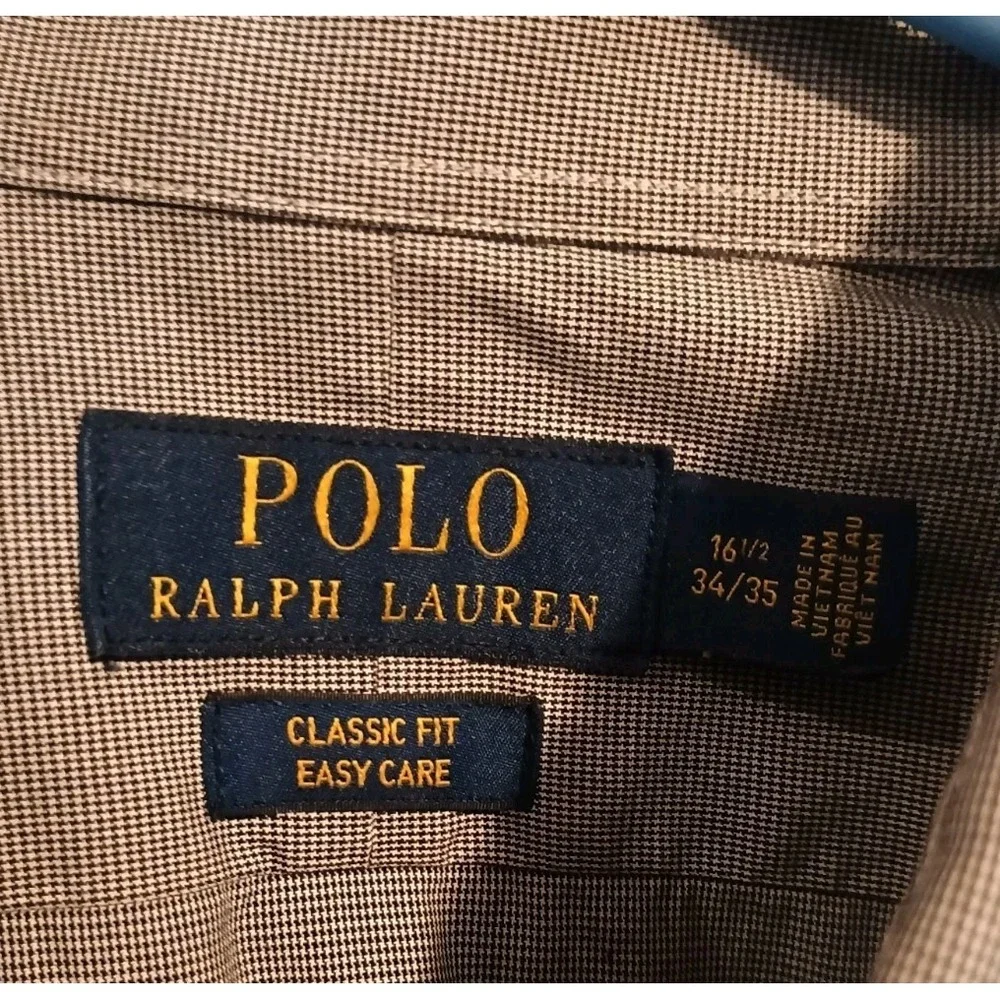 Polo Ralph Lauren Mens Gray Button Down Shirt Classic Fit 16.5 X 34/35 Easy Care